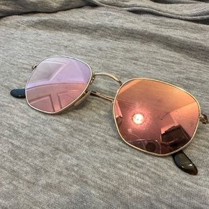Pink Ray-Ban Hexagonal Flat Lenses Sunglasses with Gold Rim Authentic